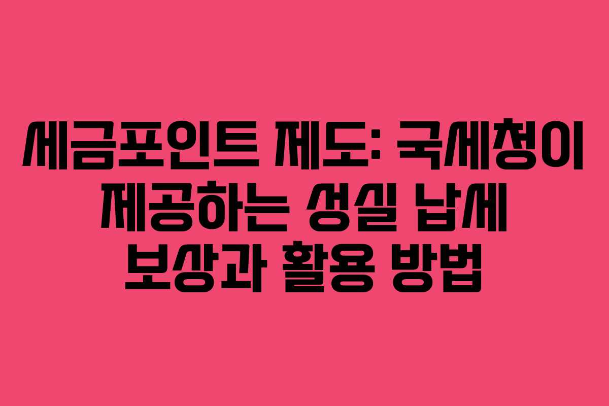 세금포인트 제도: 국세청이 제공하는 성실 납세 보상과 활용 방법