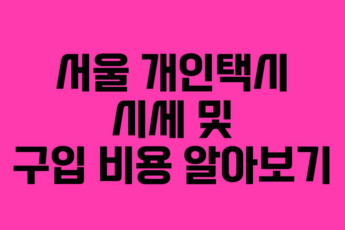 서울 개인택시 시세 및 구입 비용 알아보기