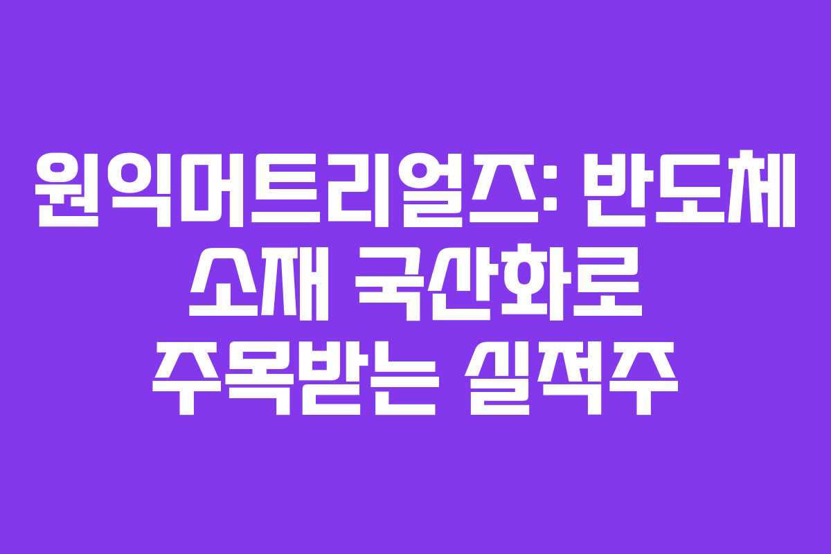 원익머트리얼즈: 반도체 소재 국산화로 주목받는 실적주