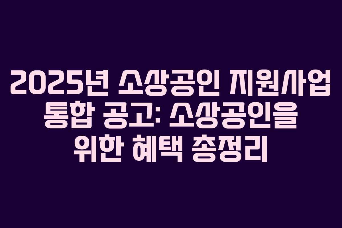 2025년 소상공인 지원사업 통합 공고: 소상공인을 위한 혜택 총정리 2025년 소상공인 지원사업 통합 공고: 소상공인을 위한 혜택 총정리