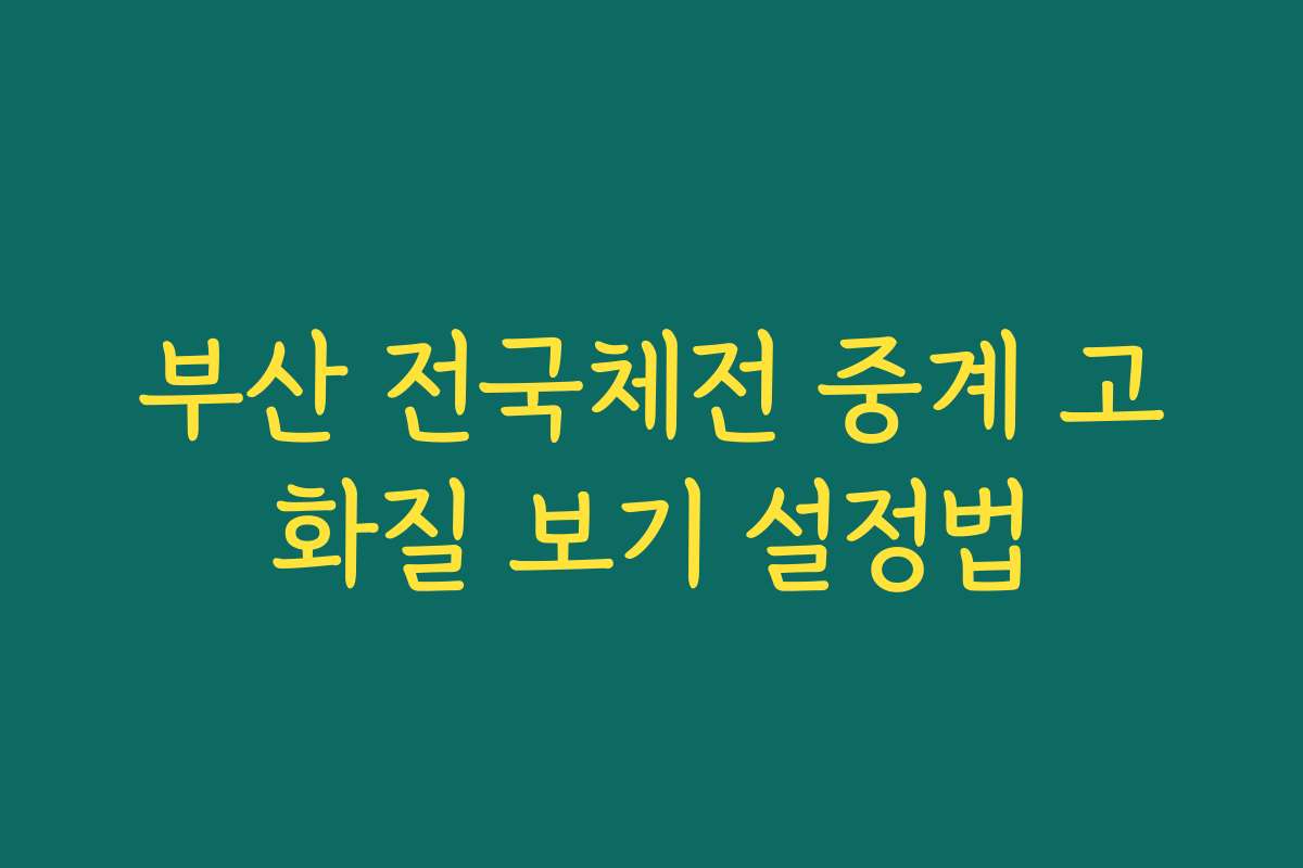 부산 전국체전 중계 고화질 보기 설정법
