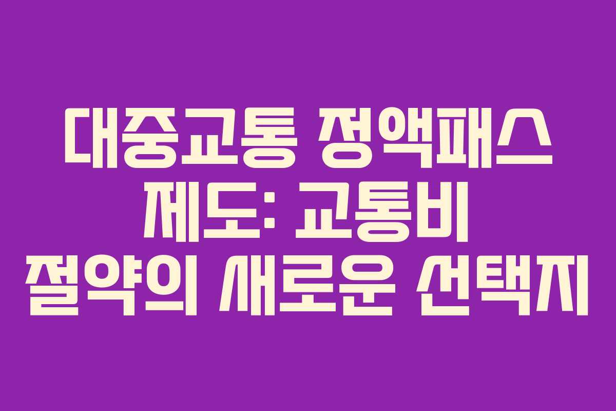 대중교통 정액패스 제도: 교통비 절약의 새로운 선택지