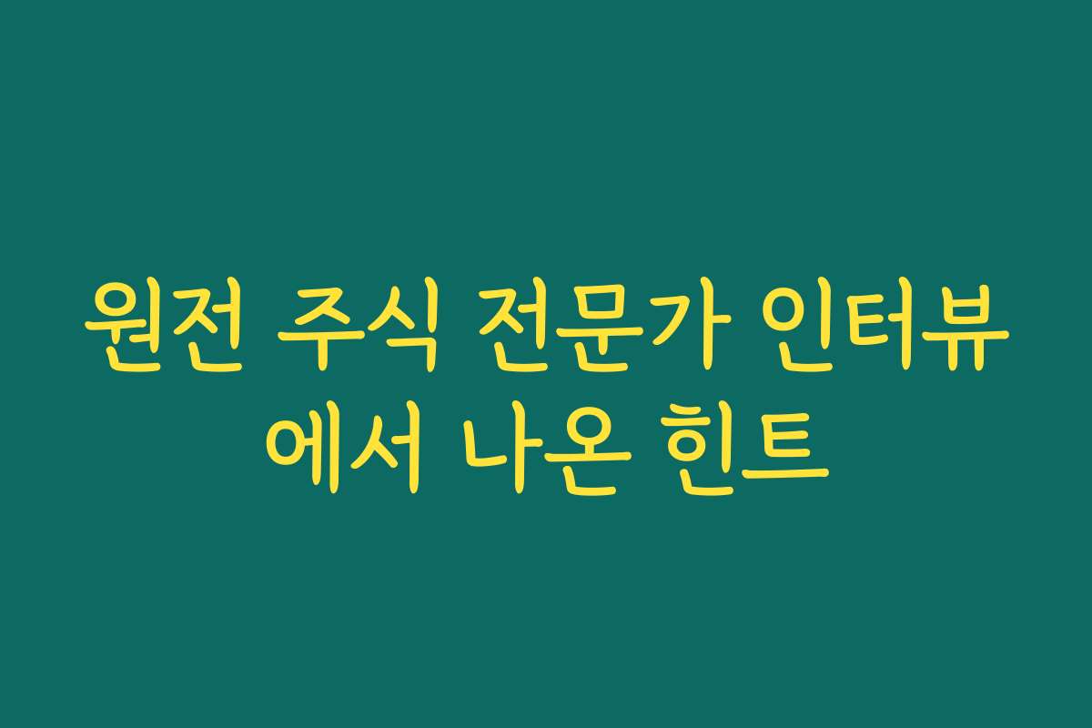 원전 주식 전문가 인터뷰에서 나온 힌트 원전 주식 전문가 인터뷰에서 나온 힌트