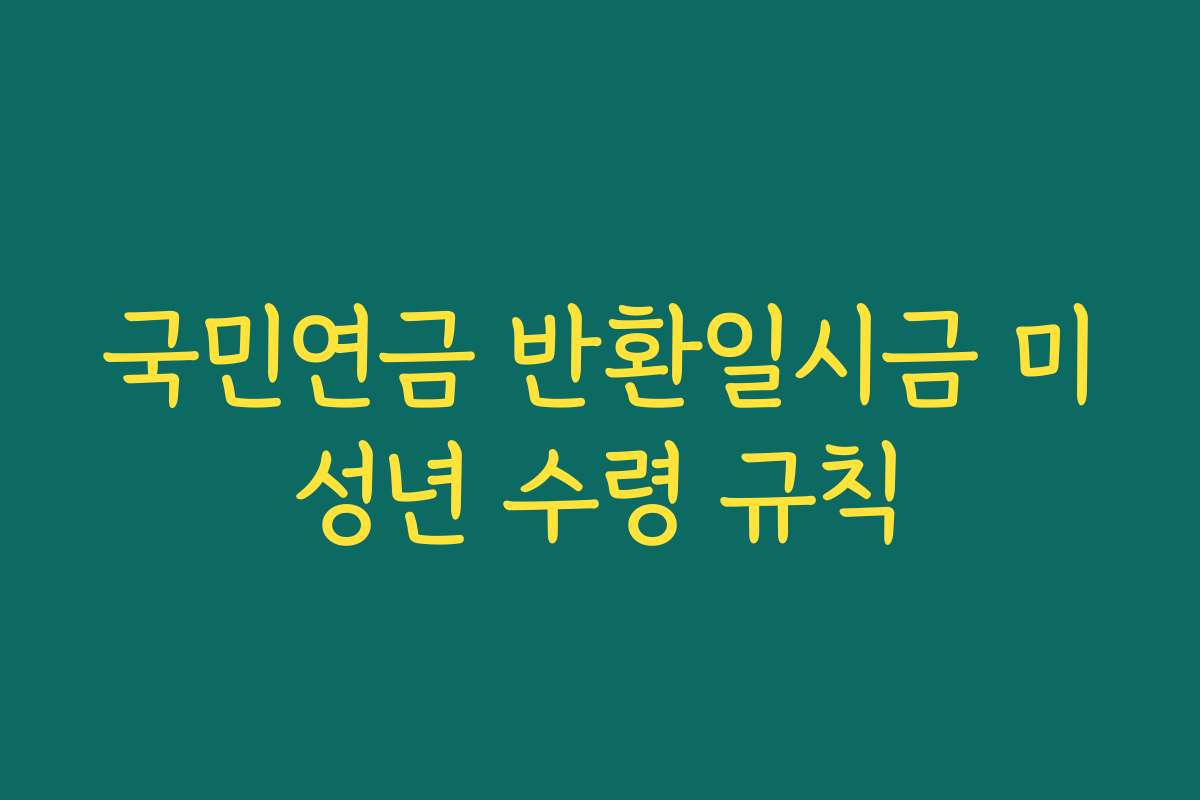 국민연금 반환일시금 미성년 수령 규칙