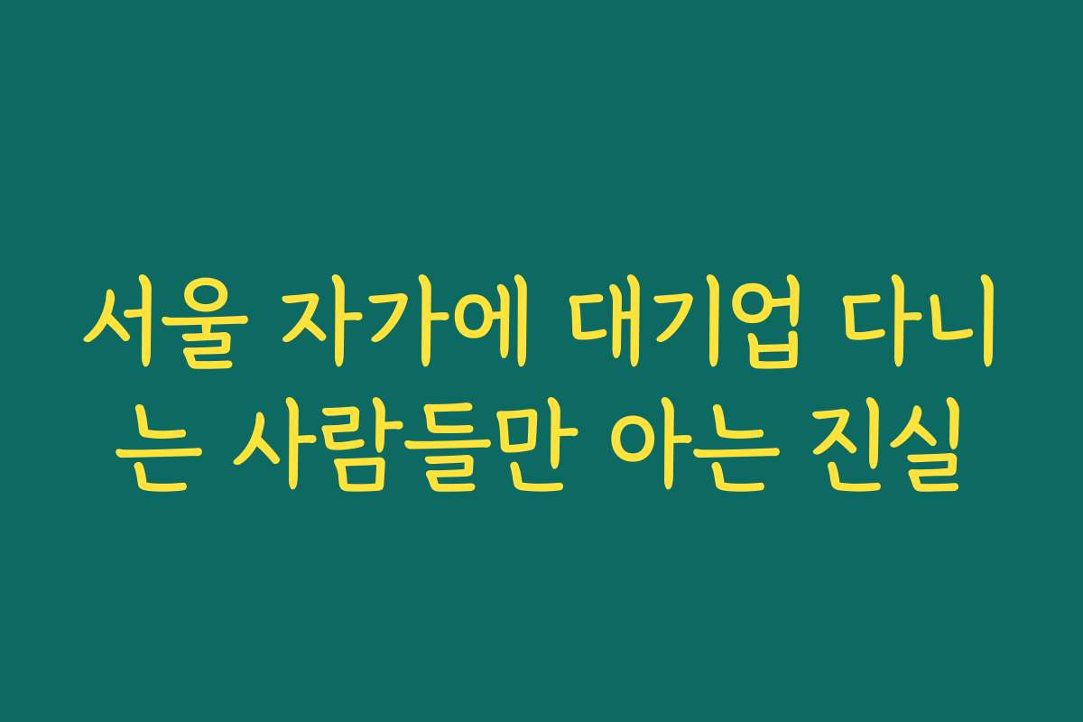 서울 자가에 대기업 다니는 사람들만 아는 진실