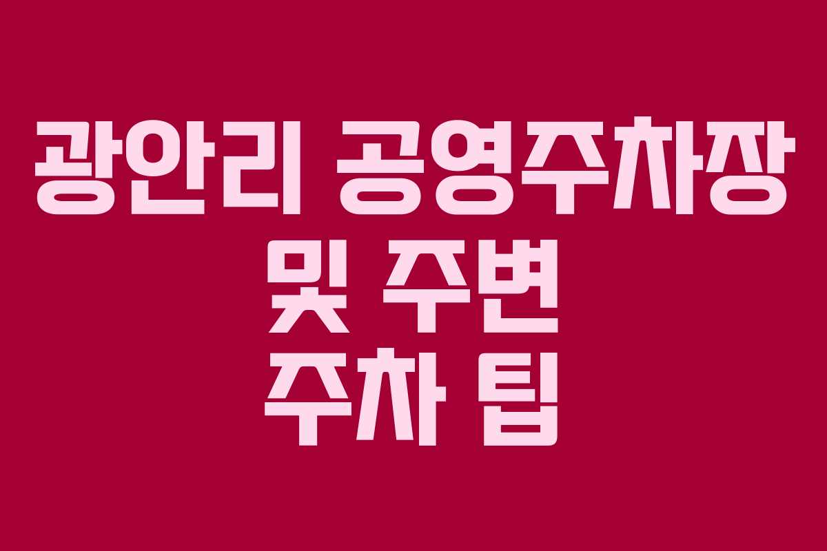 광안리 공영주차장 및 주변 주차 팁