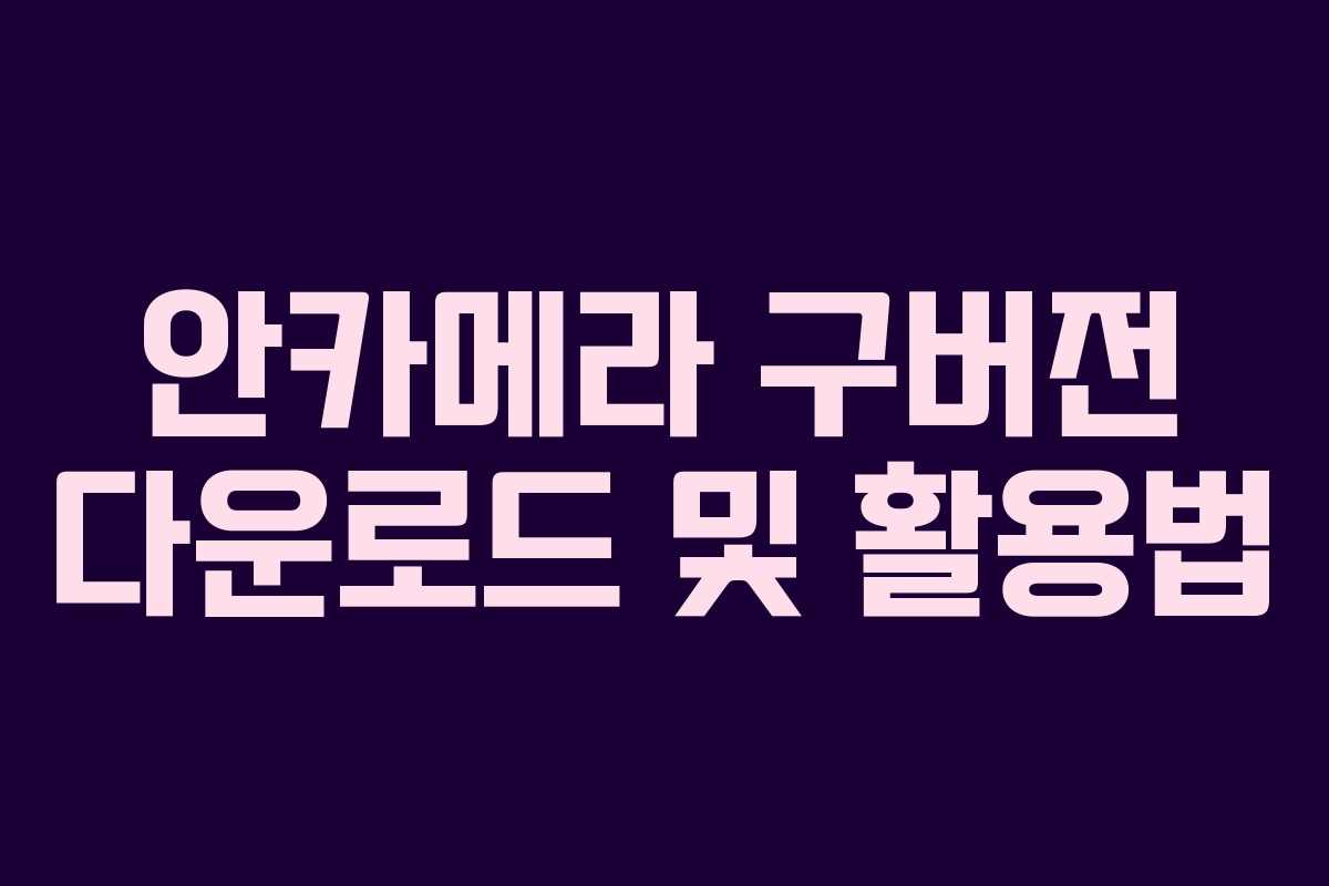 안카메라 구버전 다운로드 및 활용법