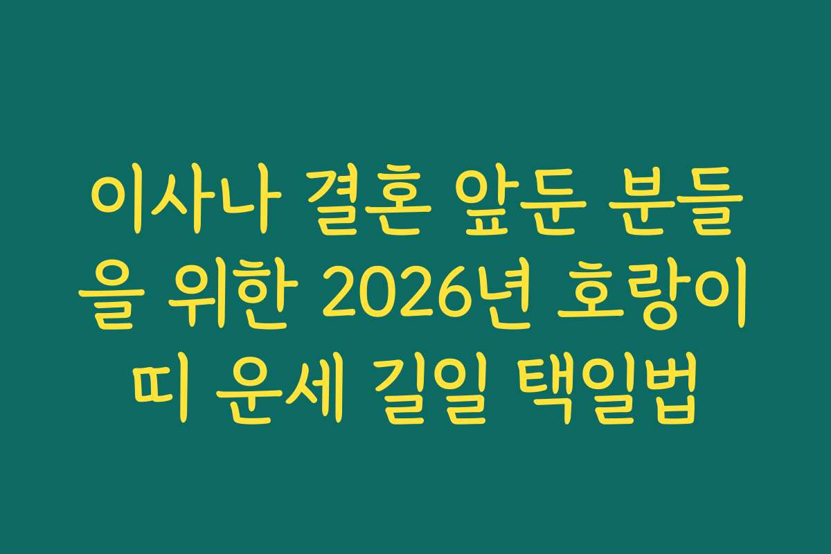 이사나 결혼 앞둔 분들을 위한 2026년 호랑이띠 운세 길일 택일법