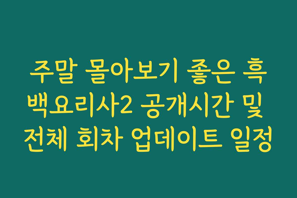 주말 몰아보기 좋은 흑백요리사2 공개시간 및 전체 회차 업데이트 일정