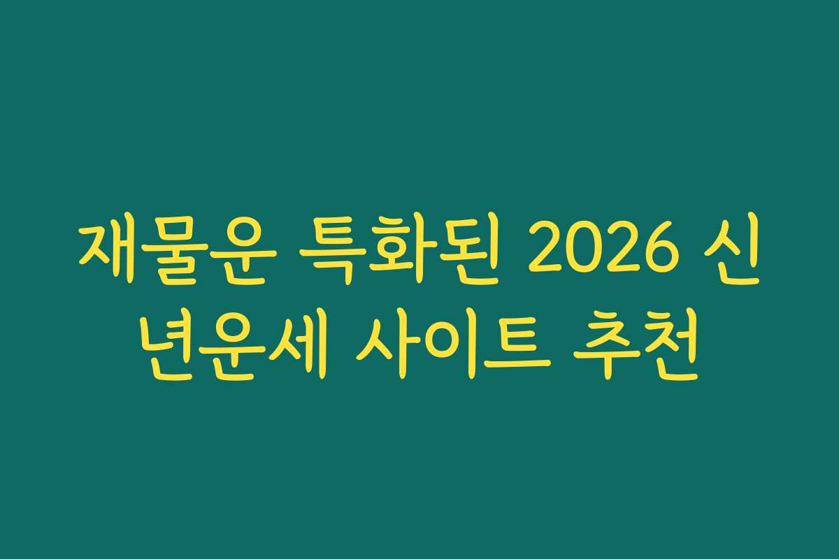 재물운 특화된 2026 신년운세 사이트 추천