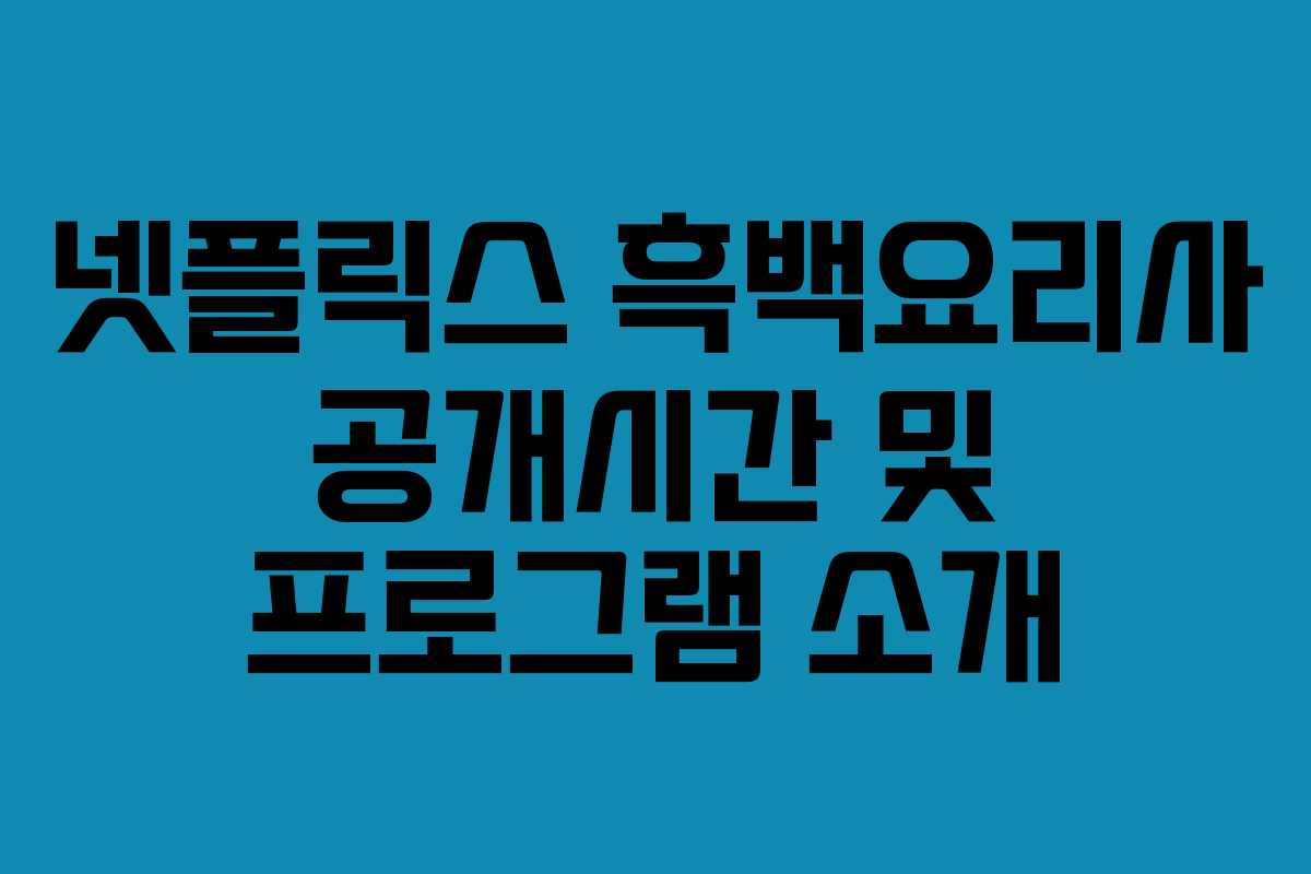 넷플릭스 흑백요리사 공개시간 및 프로그램 소개
