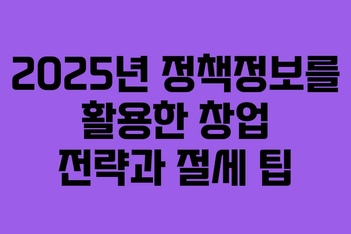 2025년 정책정보를 활용한 창업 전략과 절세 팁