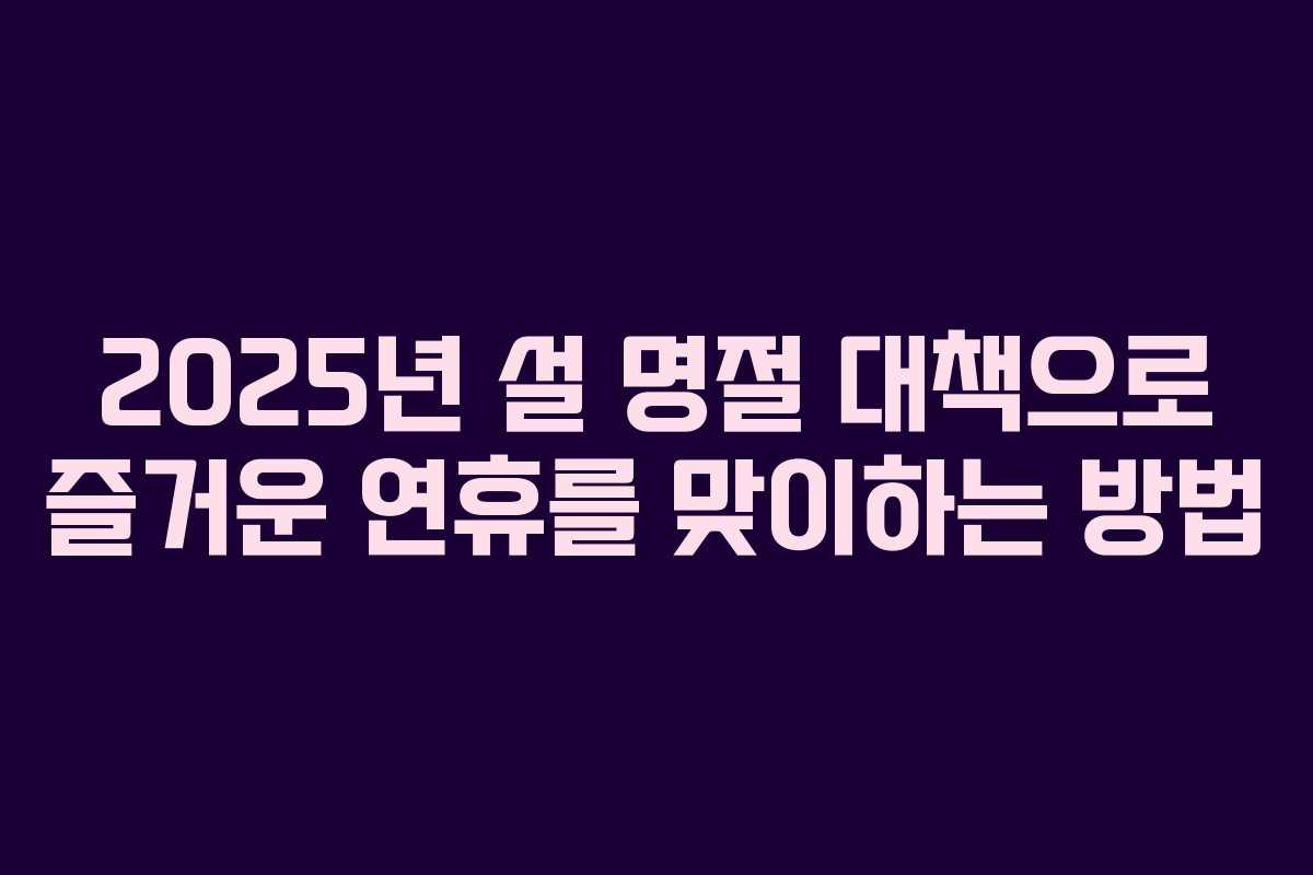 2025년 설 명절 대책으로 즐거운 연휴를 맞이하는 방법