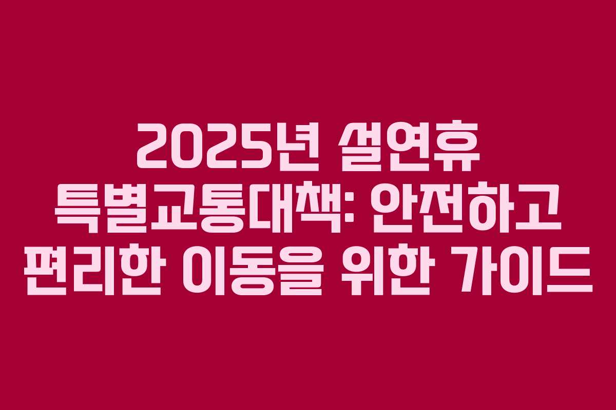 2025년 설연휴 특별교통대책: 안전하고 편리한 이동을 위한 가이드