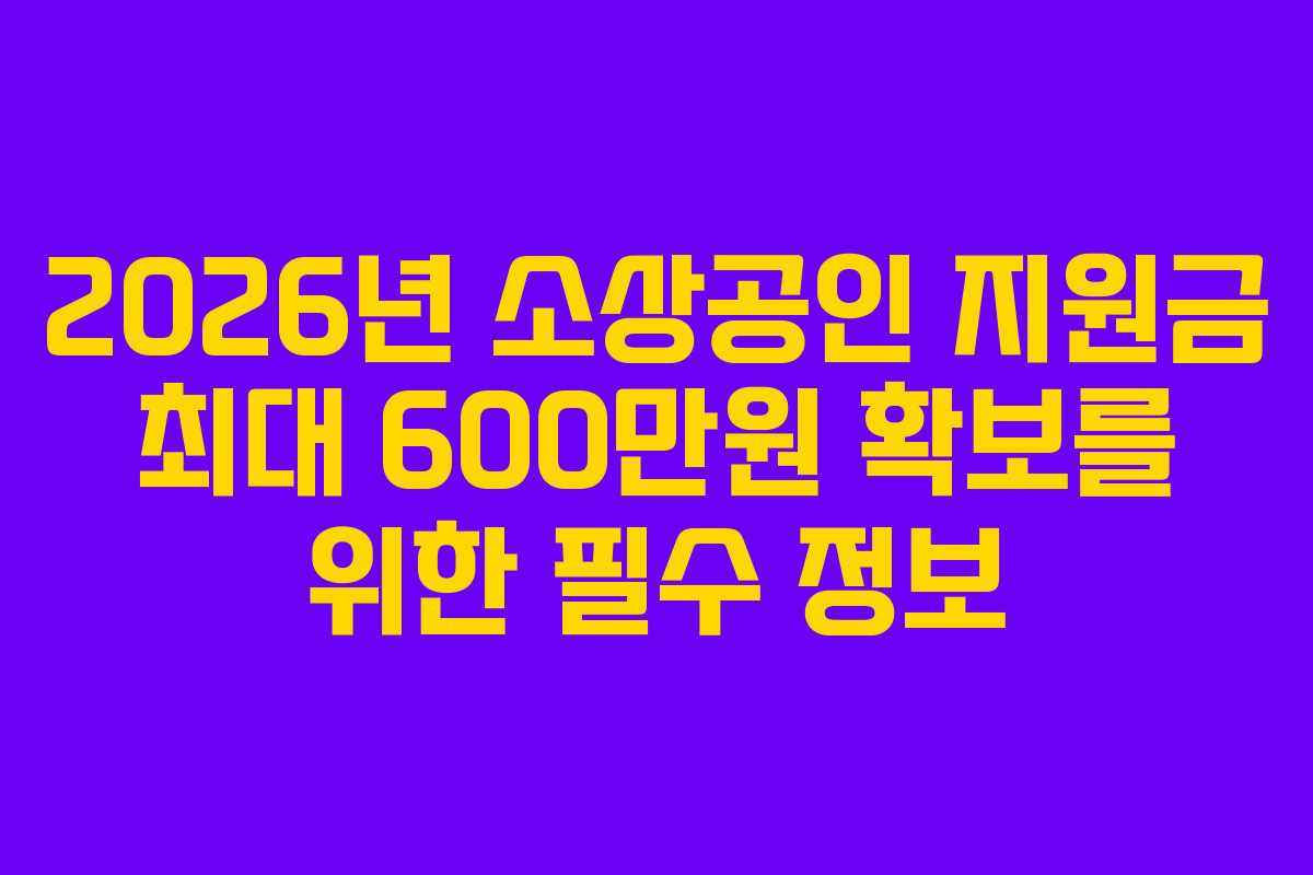 2026년 소상공인 지원금 최대 600만원 확보를 위한 필수 정보