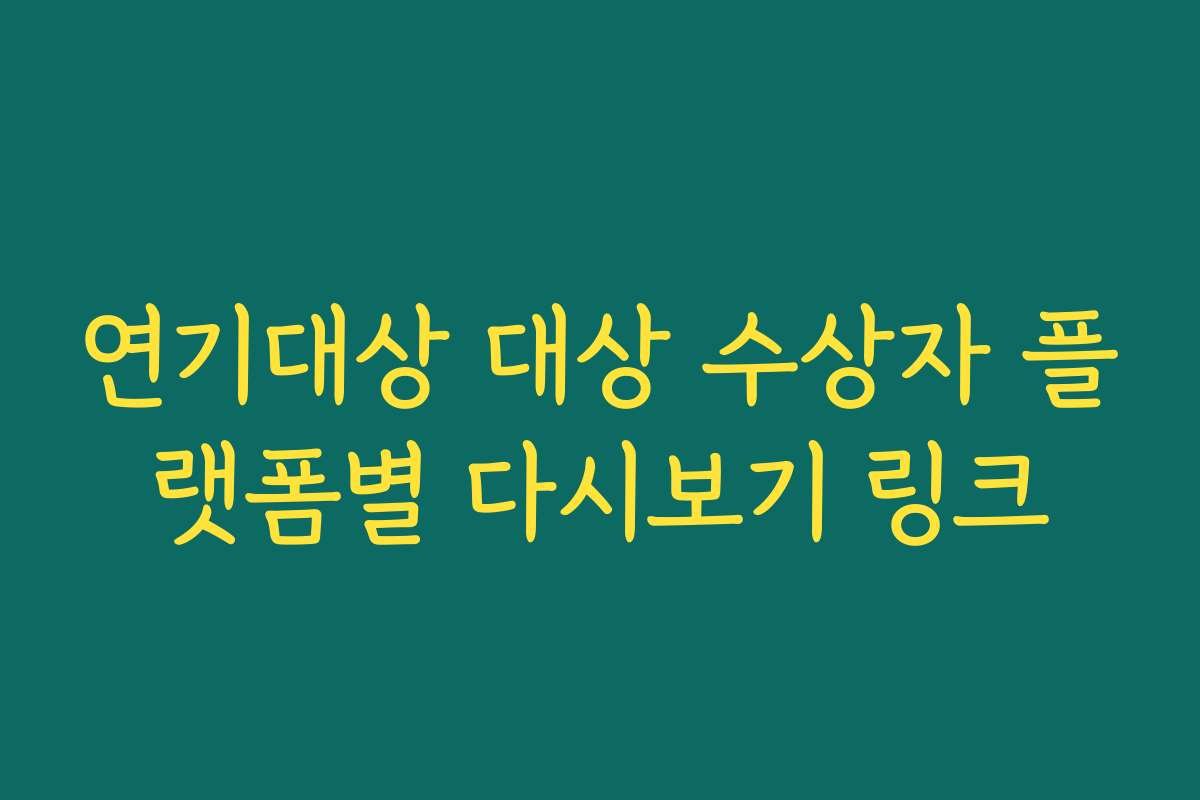 연기대상 대상 수상자 플랫폼별 다시보기 링크