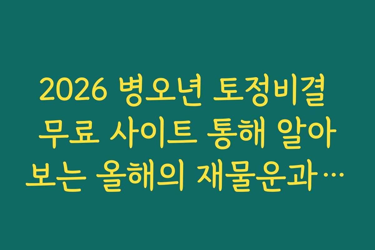 2026 병오년 토정비결 무료 사이트 통해 알아보는 올해의 재물운과 건강운