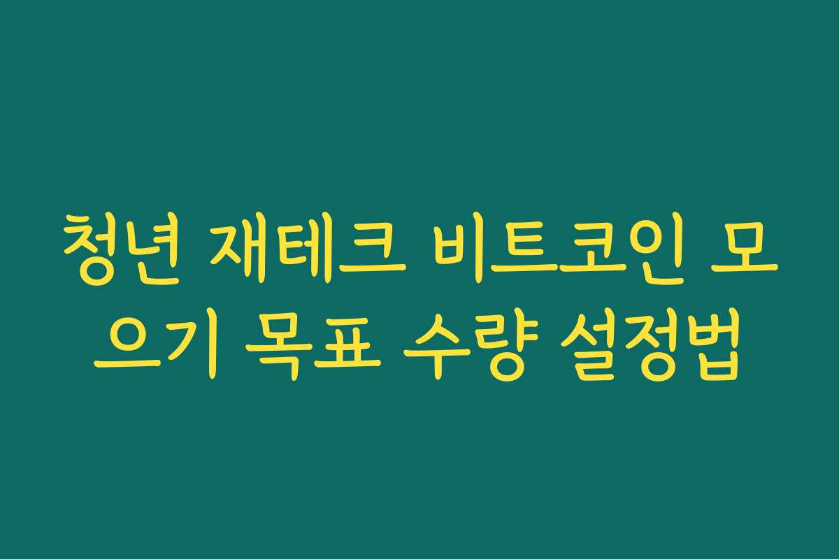 청년 재테크 비트코인 모으기 목표 수량 설정법