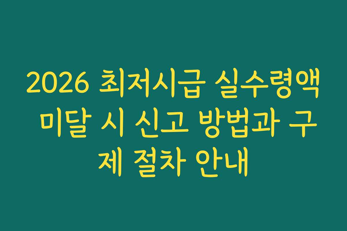 2026 최저시급 실수령액 미달 시 신고 방법과 구제 절차 안내