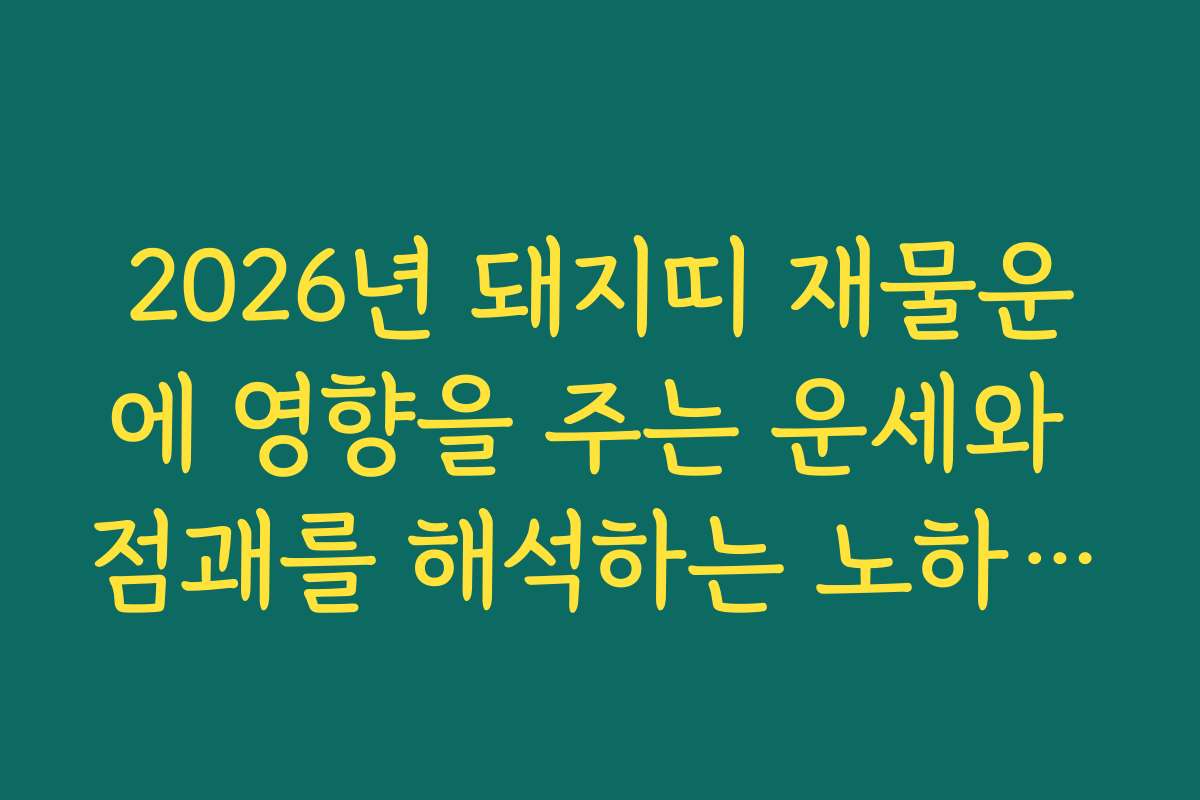 2026년 돼지띠 재물운에 영향을 주는 운세와 점괘를 해석하는 노하우를 배워보세요
