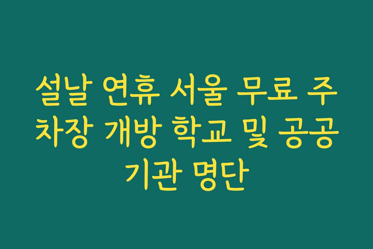 설날 연휴 서울 무료 주차장 개방 학교 및 공공기관 명단