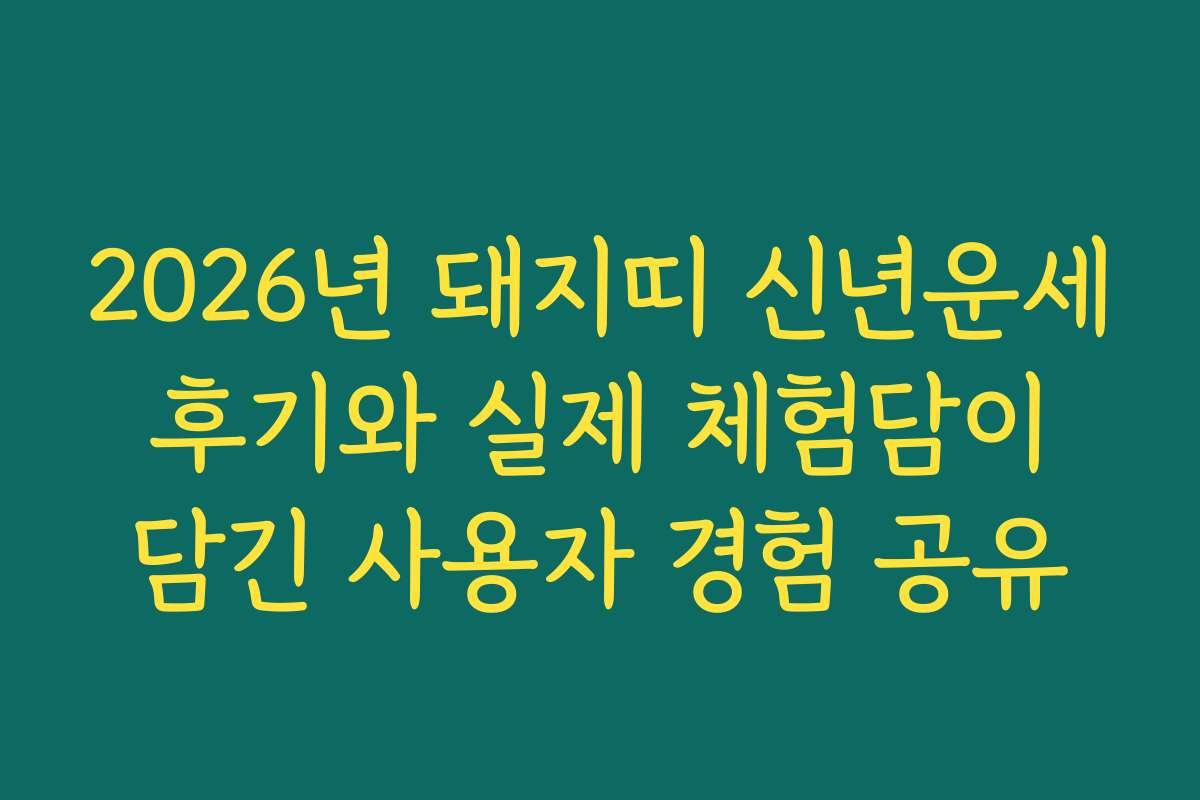 2026년 돼지띠 신년운세 후기와 실제 체험담이 담긴 사용자 경험 공유