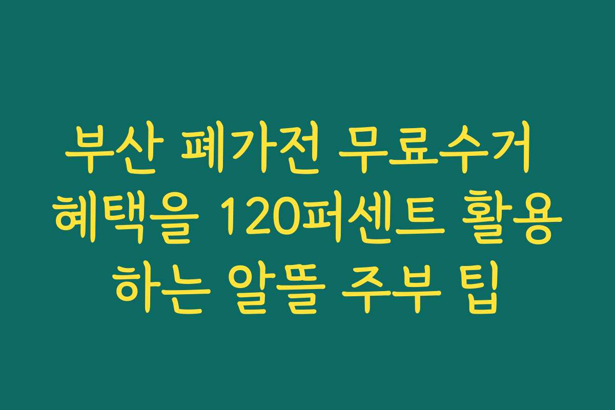 부산 폐가전 무료수거 혜택을 120퍼센트 활용하는 알뜰 주부 팁