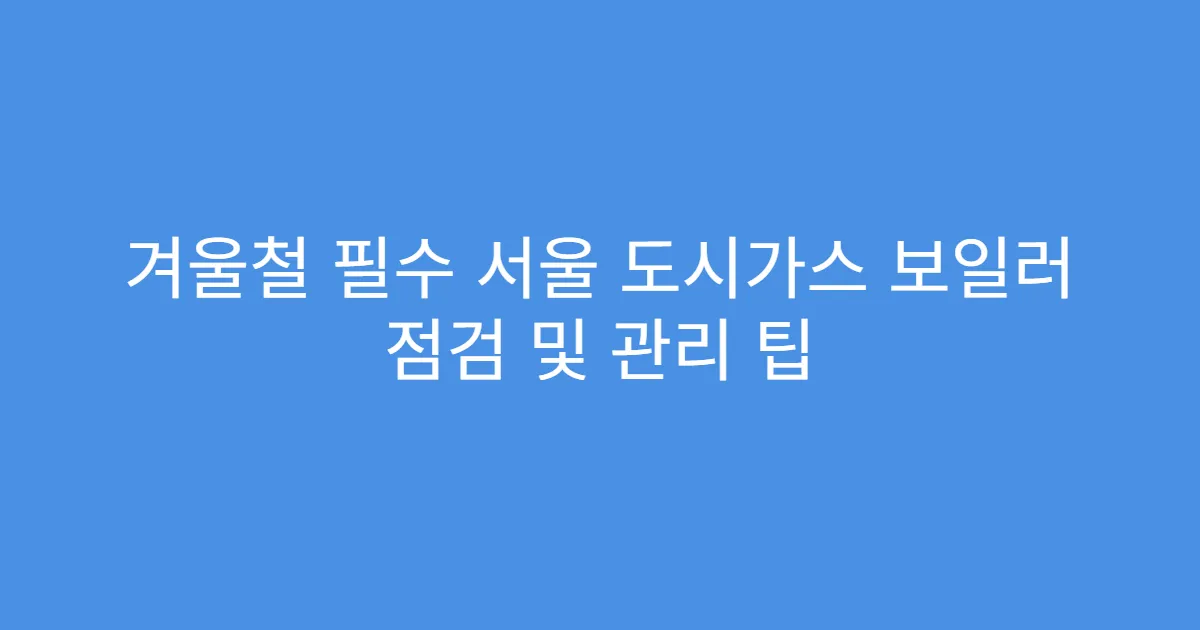겨울철 필수 서울 도시가스 보일러 점검 및 관리 팁