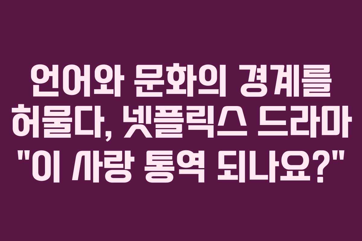 언어와 문화의 경계를 허물다, 넷플릭스 드라마 “이 사랑 통역 되나요?”