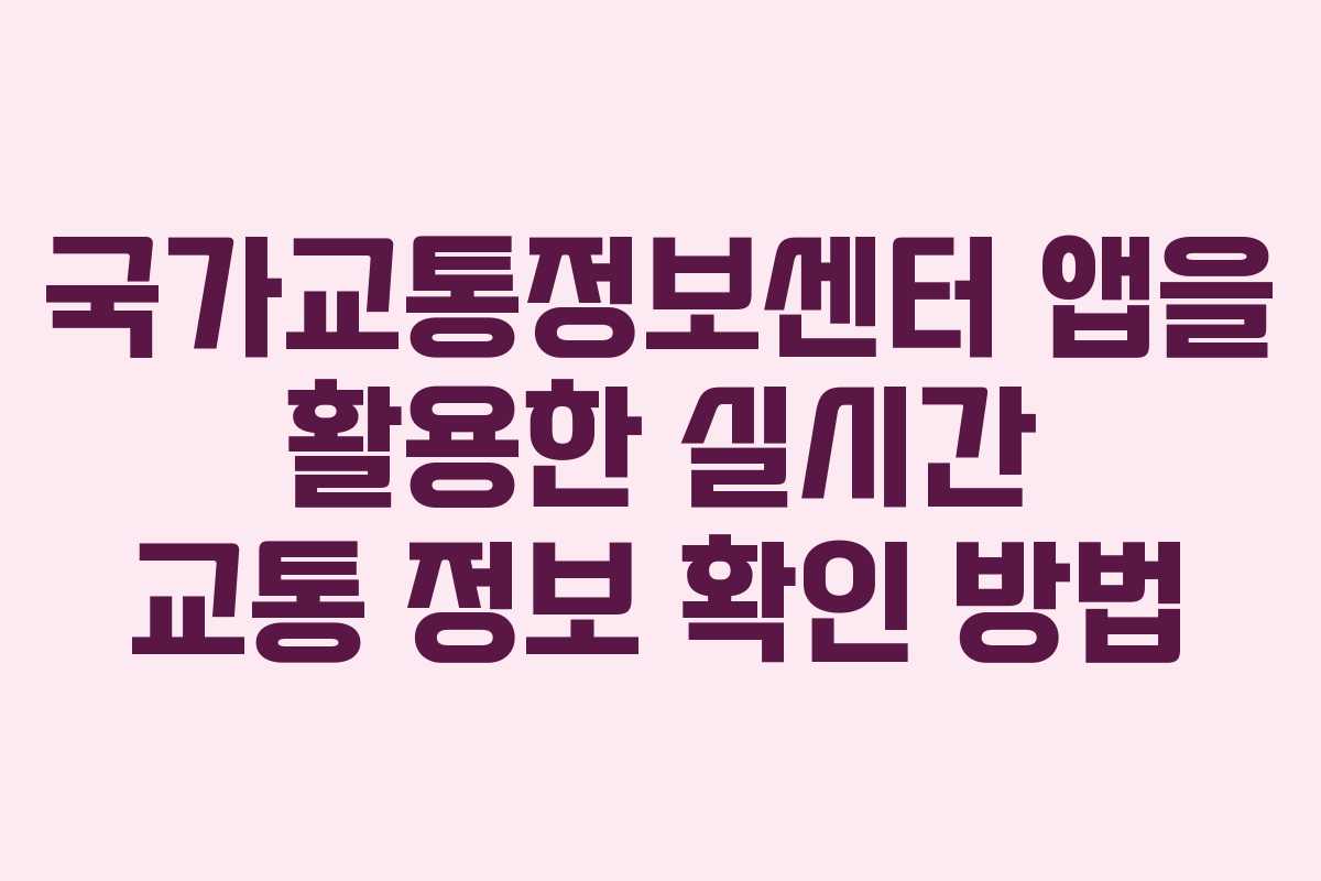 국가교통정보센터 앱을 활용한 실시간 교통 정보 확인 방법