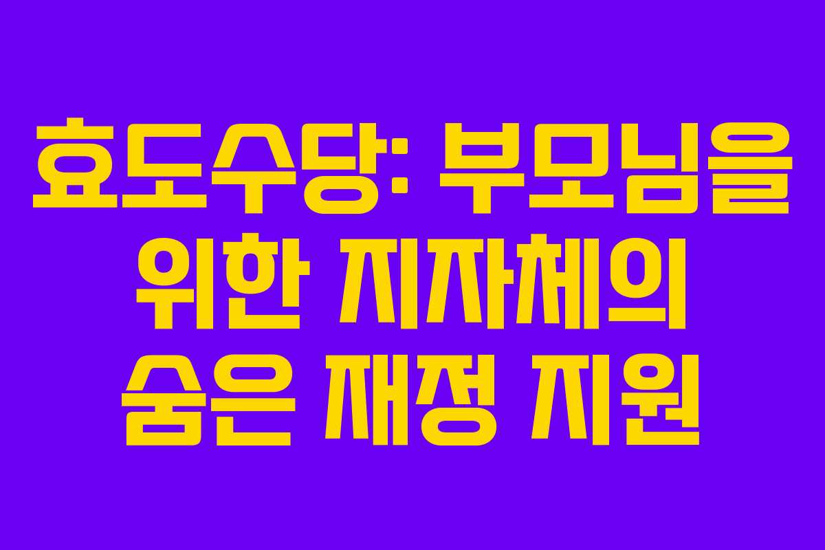 효도수당: 부모님을 위한 지자체의 숨은 재정 지원