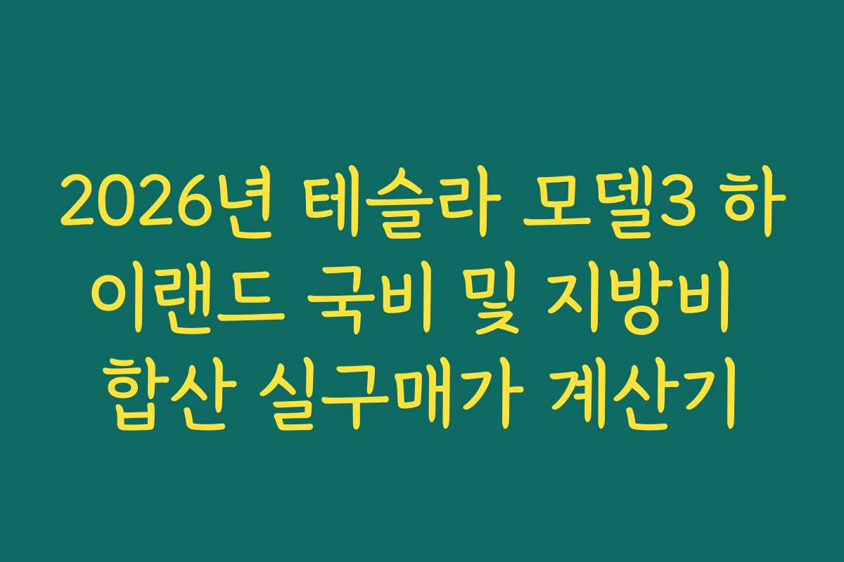2026년 테슬라 모델3 하이랜드 국비 및 지방비 합산 실구매가 계산기
