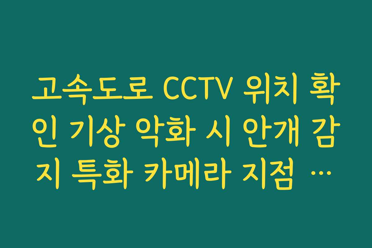 고속도로 CCTV 위치 확인 기상 악화 시 안개 감지 특화 카메라 지점 확인
