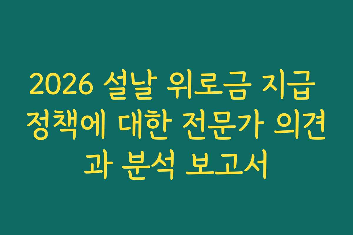 2026 설날 위로금 지급 정책에 대한 전문가 의견과 분석 보고서