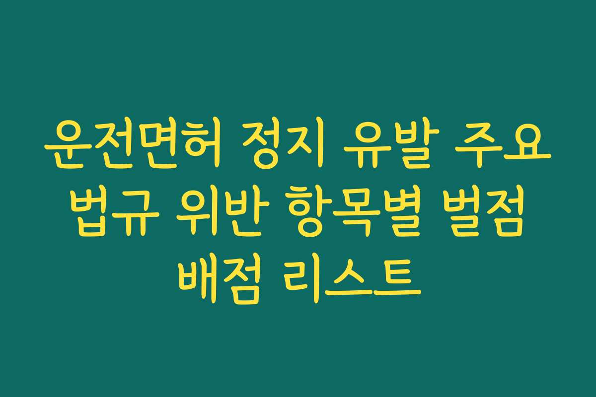 운전면허 정지 유발 주요 법규 위반 항목별 벌점 배점 리스트