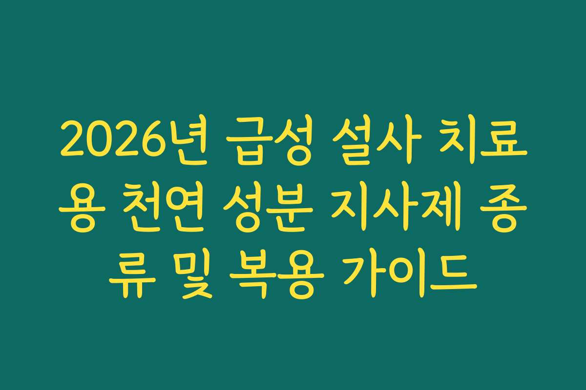 2026년 급성 설사 치료용 천연 성분 지사제 종류 및 복용 가이드