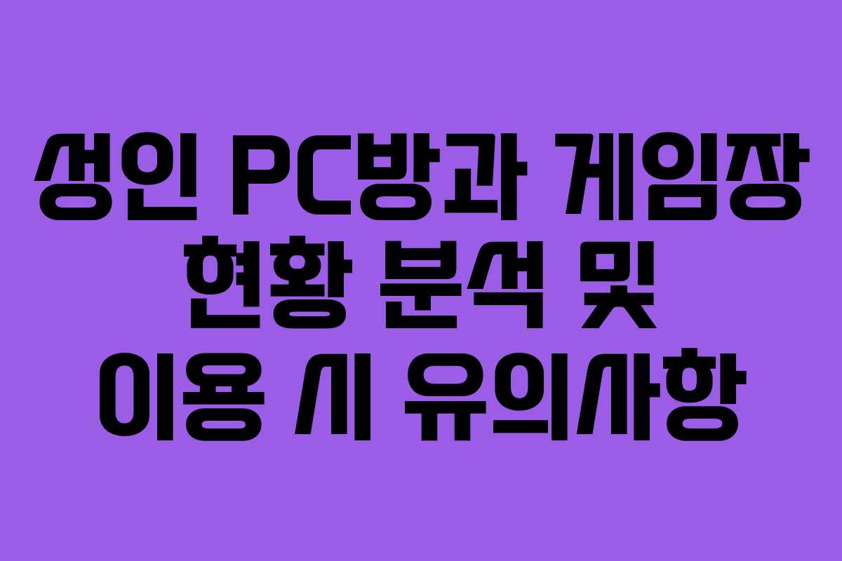 성인 PC방과 게임장 현황 분석 및 이용 시 유의사항