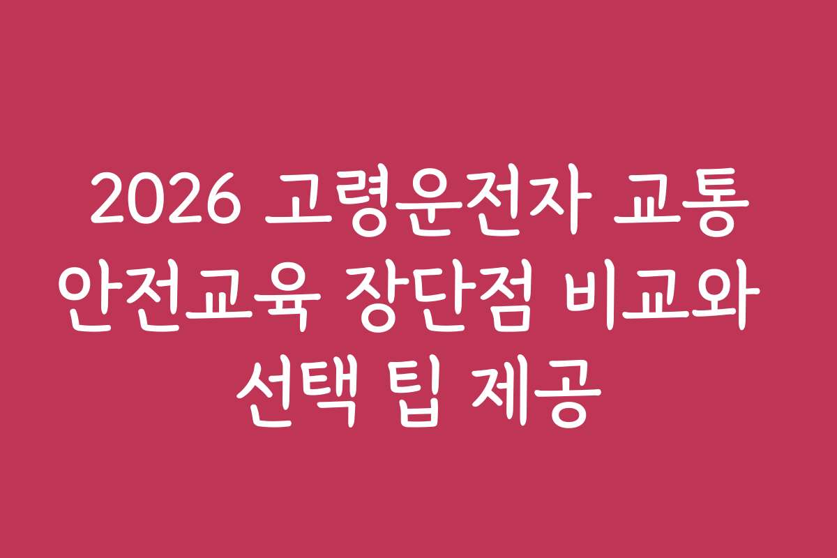 2026 고령운전자 교통안전교육 장단점 비교와 선택 팁 제공