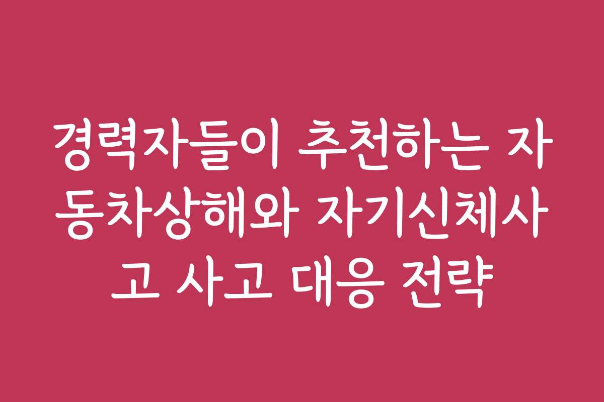 경력자들이 추천하는 자동차상해와 자기신체사고 사고 대응 전략