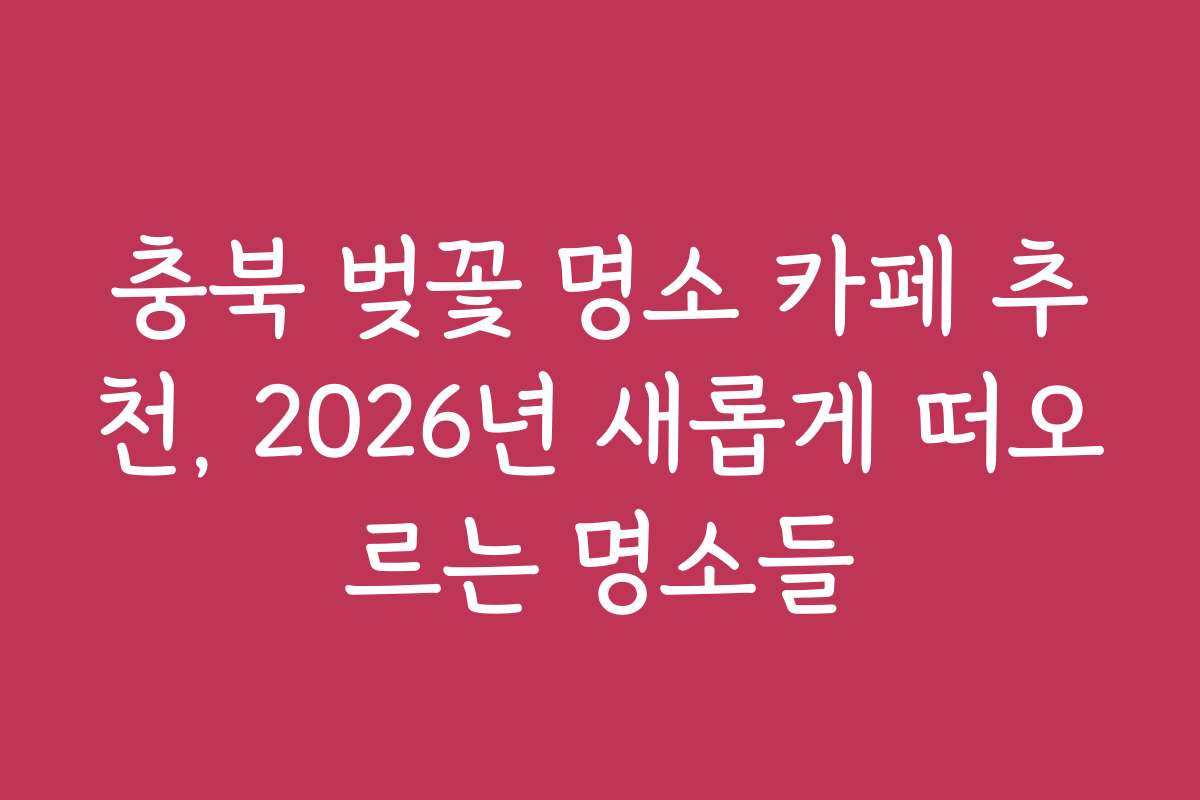 충북 벚꽃 명소 카페 추천, 2026년 새롭게 떠오르는 명소들