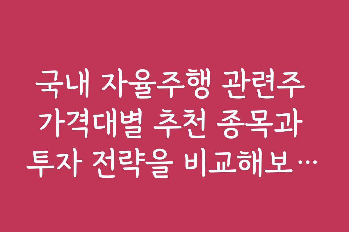 국내 자율주행 관련주 가격대별 추천 종목과 투자 전략을 비교해보세요