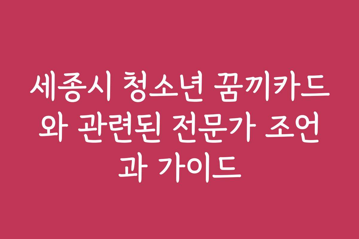 세종시 청소년 꿈끼카드와 관련된 전문가 조언과 가이드