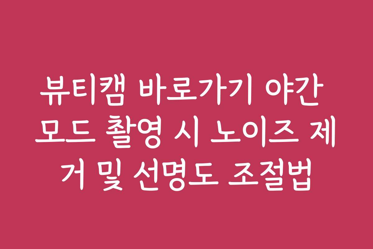 뷰티캠 바로가기 야간 모드 촬영 시 노이즈 제거 및 선명도 조절법