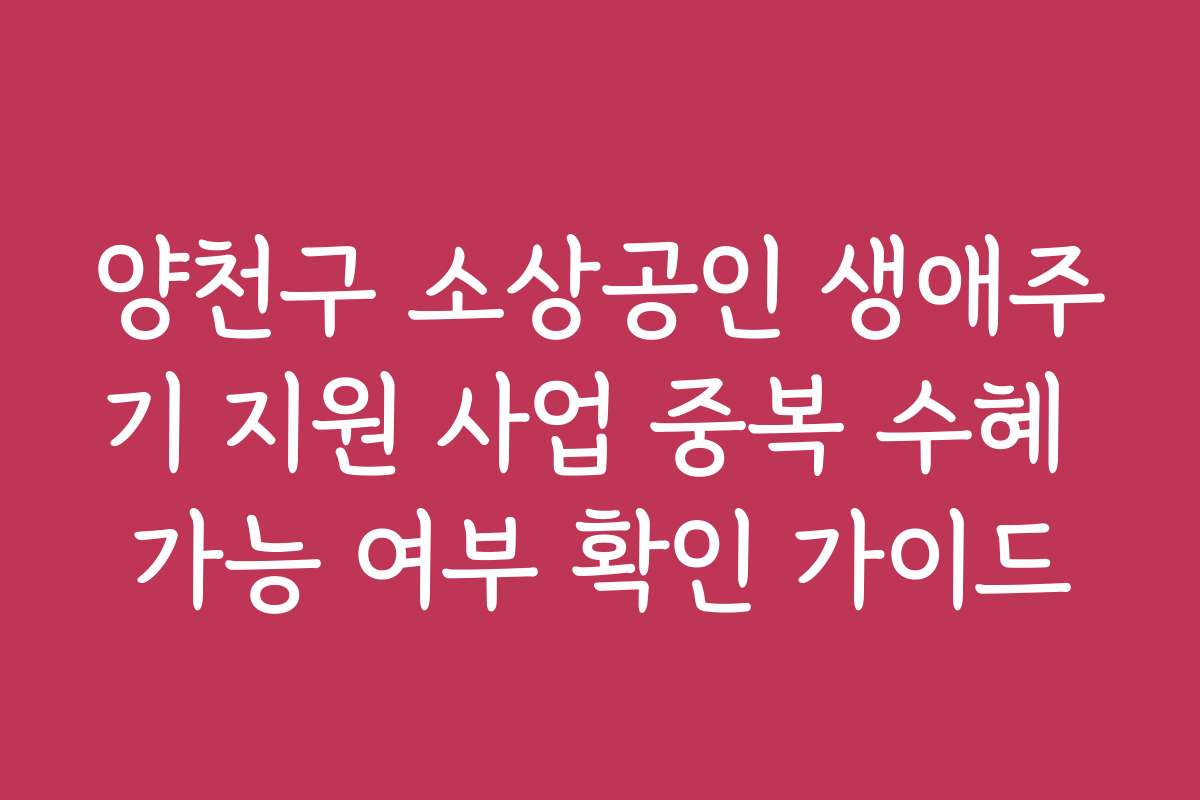양천구 소상공인 생애주기 지원 사업 중복 수혜 가능 여부 확인 가이드