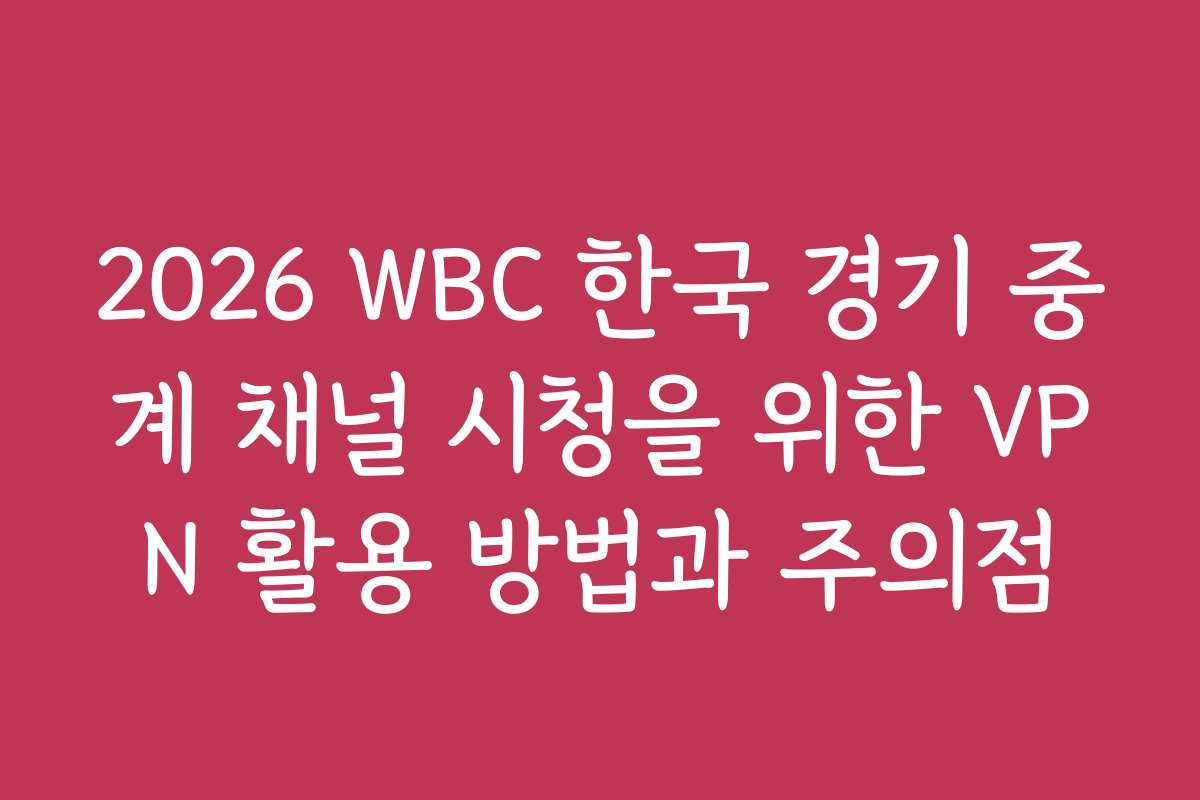 2026 WBC 한국 경기 중계 채널 시청을 위한 VPN 활용 방법과 주의점