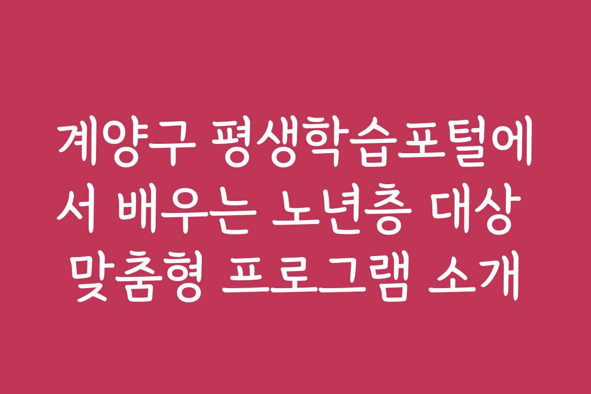 계양구 평생학습포털에서 배우는 노년층 대상 맞춤형 프로그램 소개