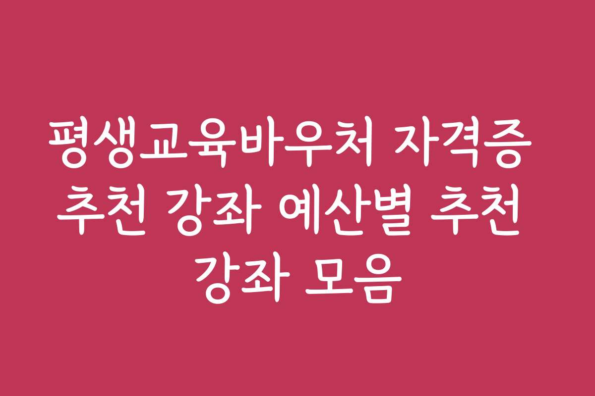 평생교육바우처 자격증 추천 강좌 예산별 추천 강좌 모음