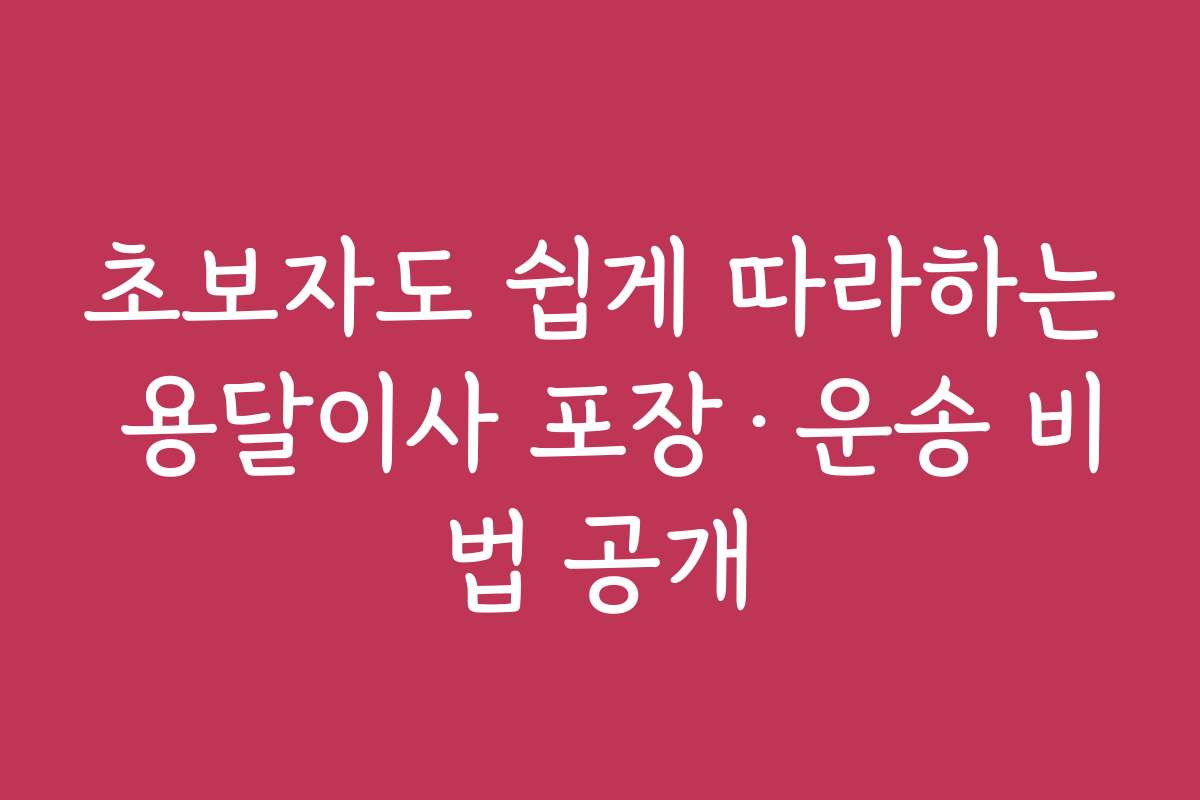 초보자도 쉽게 따라하는 용달이사 포장·운송 비법 공개