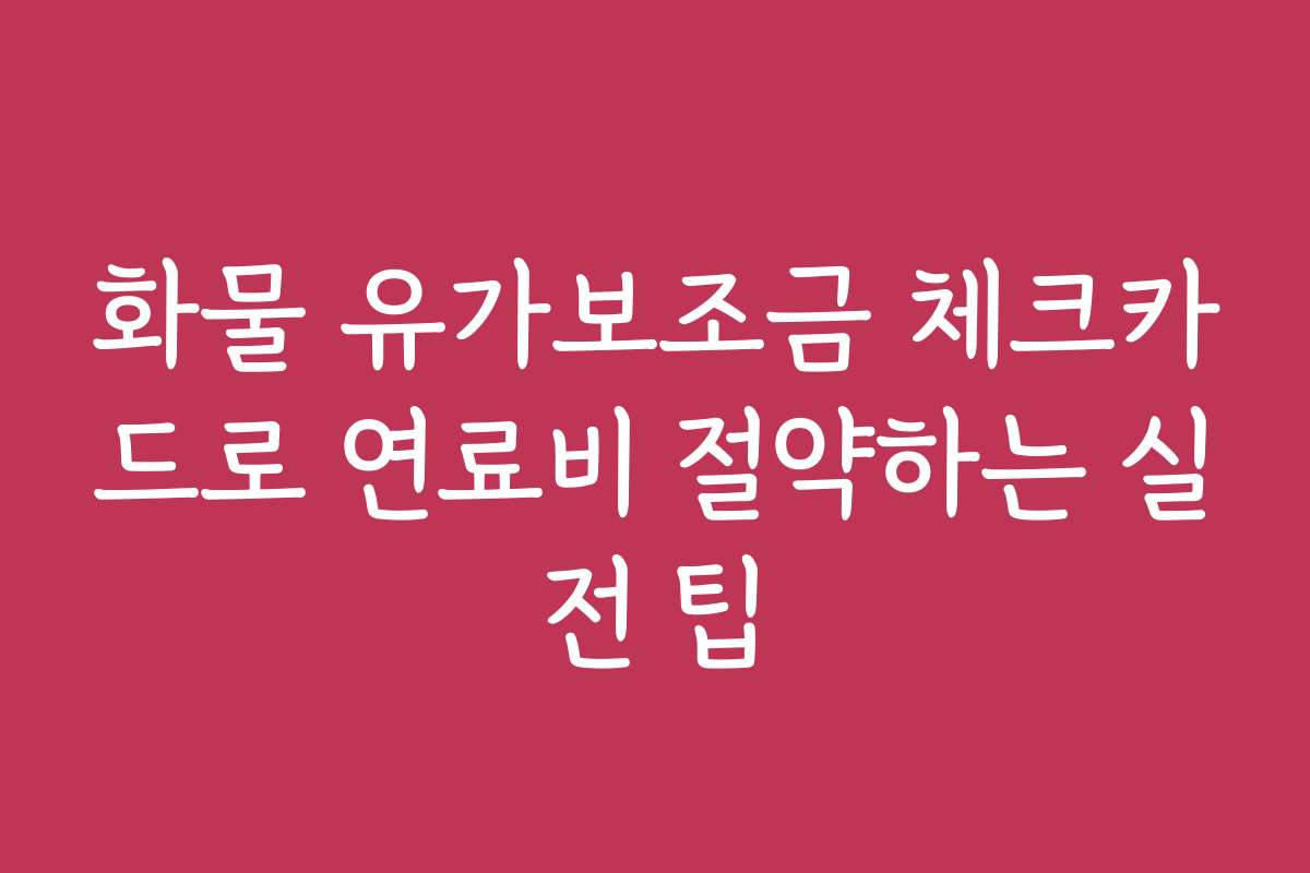 화물 유가보조금 체크카드로 연료비 절약하는 실전 팁