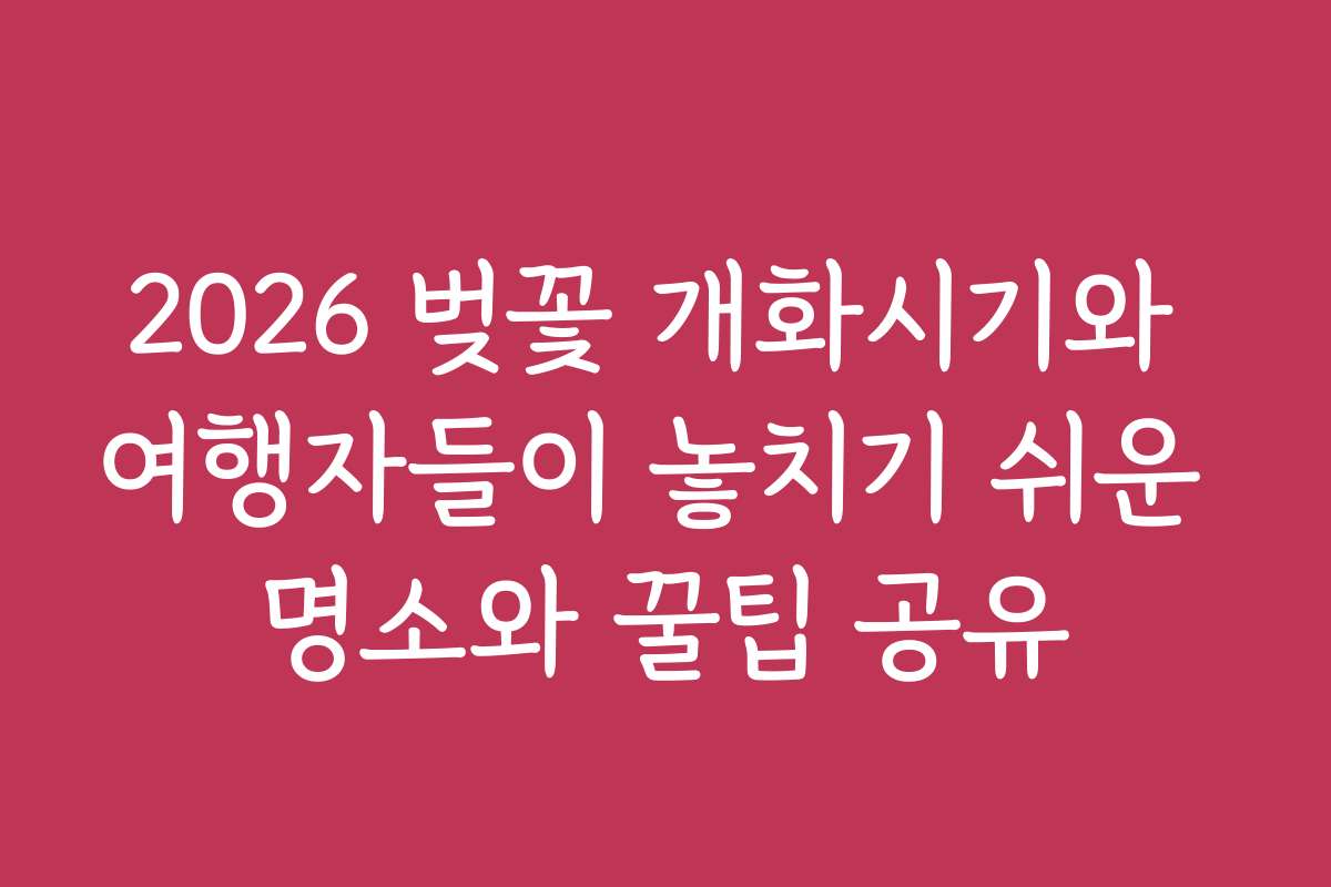 2026 벚꽃 개화시기와 여행자들이 놓치기 쉬운 명소와 꿀팁 공유